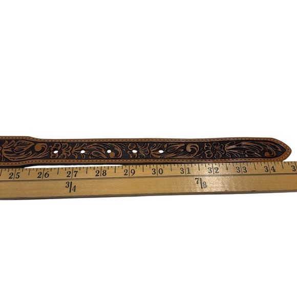 Tony Lama Kids Rodeo Champion Tooled Leather Western Belt USA Size 28 Top Grain - Picture 8 of 10